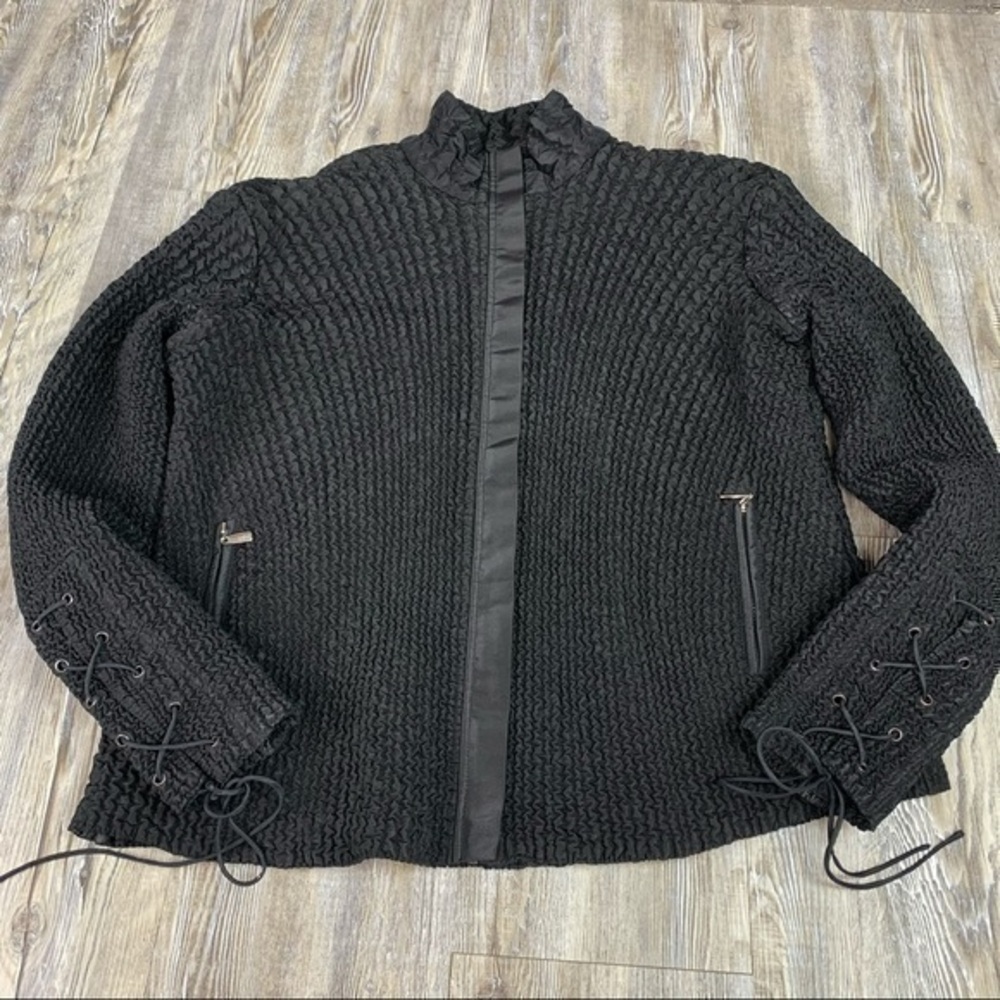 UBU Black Crinkle Style Jacket Lace Up Sleeve